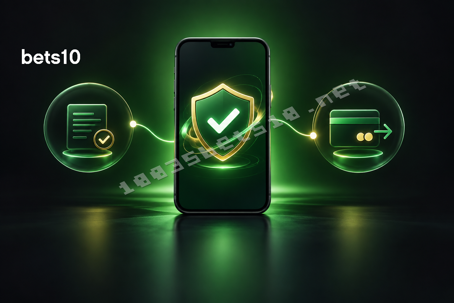 Bets10 para çekme ne kadar sürer sorusunu ele alan kapakta, koyu zemindeki telefon üzerinde güvenli ödeme akışı ve onay işareti görülüyor.