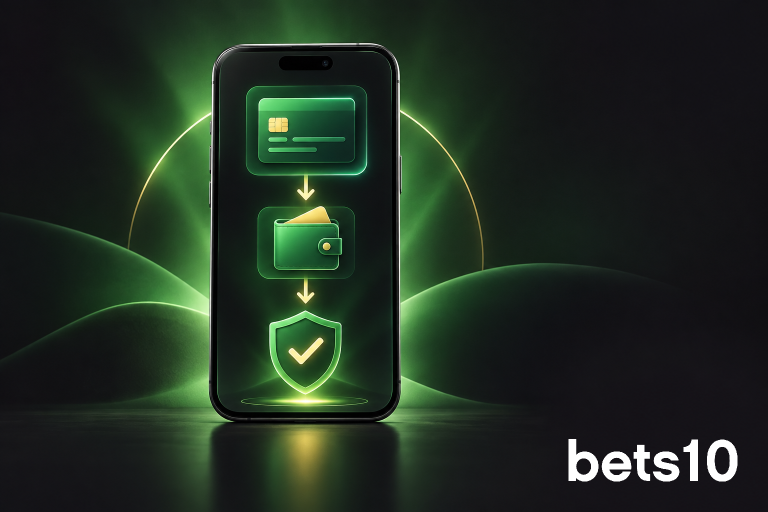 Koyu zeminde yeşil ışıkla çevrelenen telefon ve güvenli ödeme onay simgesi, Bets10 para çekme yöntemleri kontrolünü temsil ediyor.